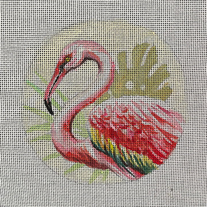 Pink Flamingo on Palm Leaf