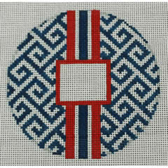 Greek Key Monogram Box - Navy with Red stripe