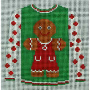 Gingerbread Girl on Green with Red Dot Sleeves