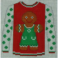 Gingerbread Girl on Red with Green Dot Sleeves