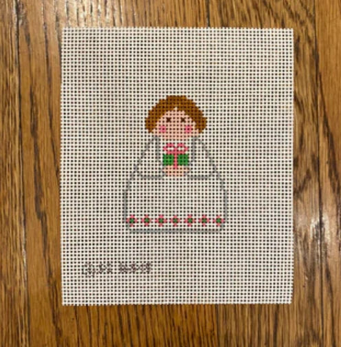 White Angel with Pink and Green Present