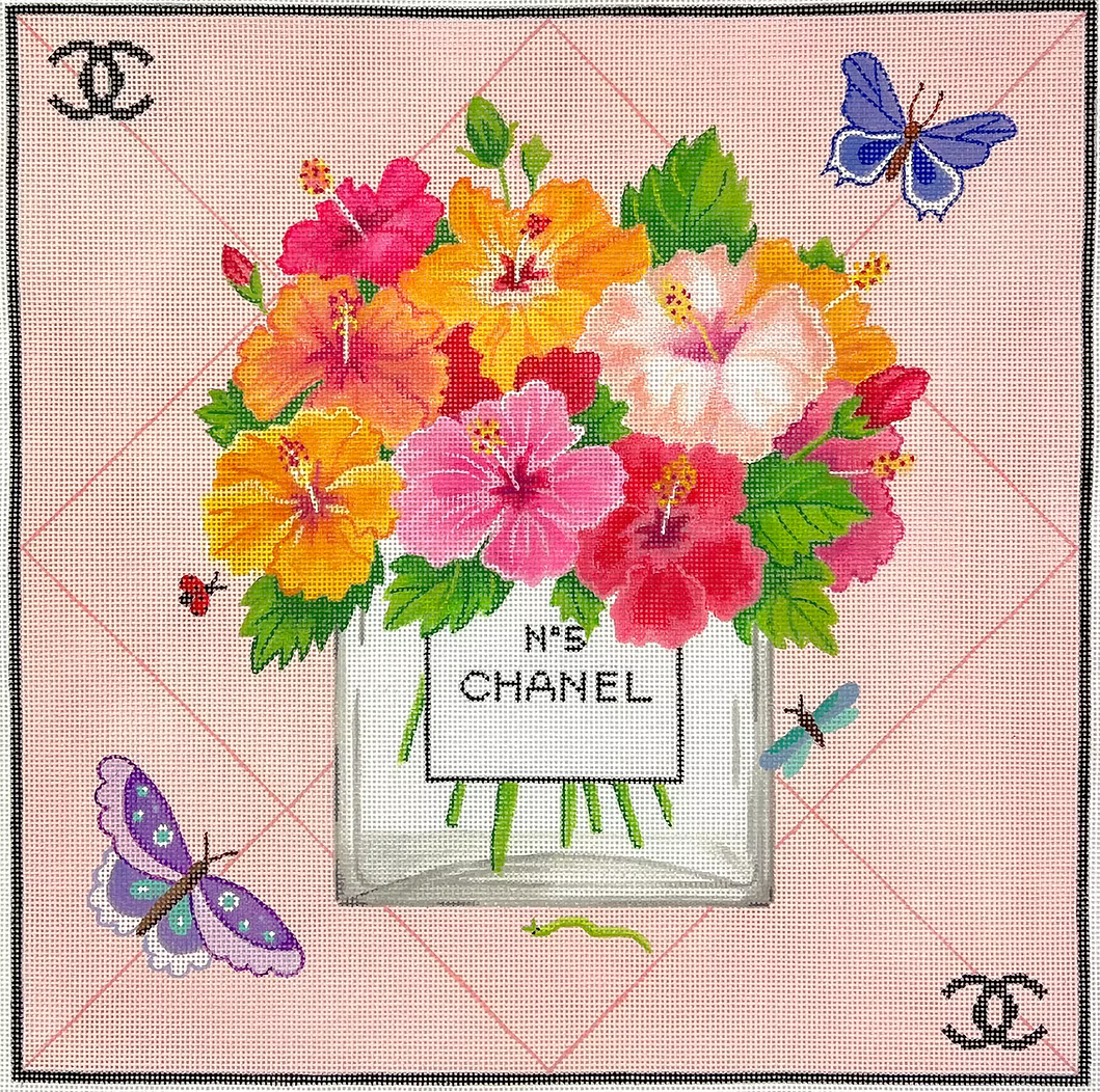 Designer Scarf Series - "CC" Inspired Flowers wit No. 5 Bottle