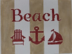 Beach with Adirondack chair, anchor, and sailboat - Red, Khaki, White