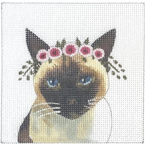 Siamese Cat with Floral Crown
