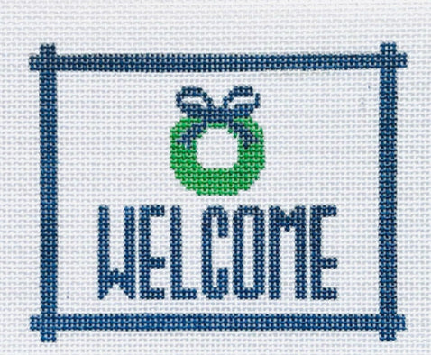 Welcome Sign in Blue with Wreath