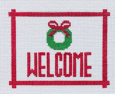 Welcome Sign in Red with Wreath